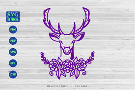 Trophy majestic animal deer mammal buck ears rack beautiful horns drawing stuffed antlers head wildlife stag. Deer Head Svg Deer Head With Flower Deer Head Silhouette 687206 Illustrations Design Bundles