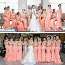 Arabic African Coral Long Bridesmaid Dresses With Half Sleeves Plus Size Lace Mermaid Mermaid Bridesmaid Dresses Long Bridesmaid Gowns Coral Bridesmaid Dresses
