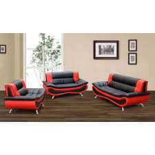 Christina Red Black 2 Tone Bonded Leather Modern Sofa Set Modern Sofa Set Living Room Sets 3 Piece Living Room Set
