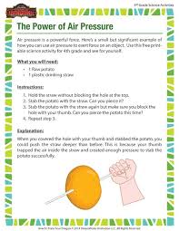 The Power Of Air Pressure Printable Science Activity For 4th Grade Force And Pressure Weather Science Science Activities
