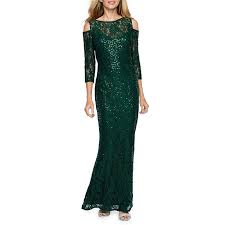 Blu Sage 3 4 Sleeve Cold Shoulder Sequin Lace Evening Gown Evening Gowns With Sleeves Green Evening Gowns Lace Evening Gowns