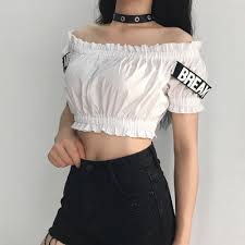 One Shouldered Auricular Lace Stitching Ribbon Versatile T Shirt Fe Clothing Online Store Powered By Storenvy Top Outfits Aesthetic Clothes Fashion