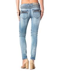Rock Revival Light Blue Moto Distressed Zip Pocket Skinny Jeans Women