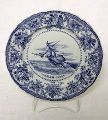 Flow Blue Halloween Salem Massachusettes Witch Plate Staffordshire Adams Co Witch Plates Witch Flow Blue