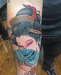 手臂艺妓加般若拼接纹身图片 tattoos