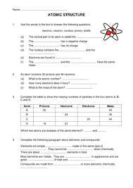 Atomic basics answer key part a: Atomic Structure Worksheet F Teaching Resources