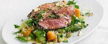 The loin chops have quite enough flavor to stand up to this herbaceous couscous. Spicy Lamb Backstraps With Asparagus And Pumpkin Couscous Lamb Recipes Backstrap Recipes Spicy Recipes