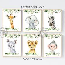 Jungle Animal Prints Set Of 6 Jungle Nursery Prints Jungle Animal Wall Art Printable Nursery Wa Safari Nursery Prints Animal Wall Art Safari Animal Prints