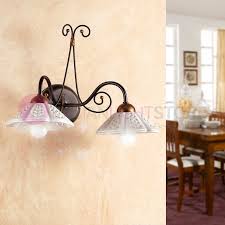 Applique da parete in ferro battuto con 1 luce. Applique Lampada A Parete Ceramica Ferro Battuto Stile Rustico Country
