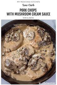These Pan Seared Pork Chops Topped With Creamy Mushroom Sauce Provide An Easy Delicious One Skill Stuffed Mushrooms Pan Seared Pork Chops Mushroom Pork Chops