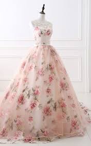 Flowers Pearls Pattern Appliques Organza Floor Length Ball Gown Sleeveless Long Prom Dress Thumbnail 2 Printed Prom Dresses Ball Gowns Gowns Dresses
