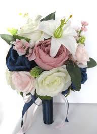 Different styles & coordinating arrangements for your entire wedding. 17 Piece Wedding Bouquet Package Bridal Bouquets Silk Flower Bouquet Navy Blue Pink Blush Gray Bridal Flowers Centerpiece Rosesanddreams Bouquets Weddings Valresa Com
