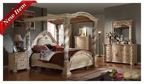 Castillo De Cullera Antique White King Size 4 Piece Canopy Bedroom Set Canopy Bedroom Sets Bedroom Furniture Sets Buy Bedroom Furniture