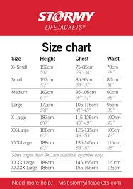 Size Chart Stormy Lifejackets