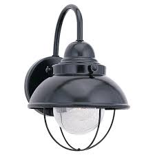 Sea Gull Lighting Sebring 1 Light Black Outdoor 11 25 In Wall Lantern Sconce 8870 12 The Home Black Outdoor Wall Lights Outdoor Barn Lighting Barn Lighting