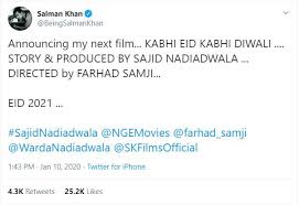 Spróbuj swoich sił i podziel się opinią. Kabhi Eid Kabhi Diwali Salman Khan Announces 2021 Eid Release