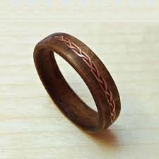 Dark Wood Ring With Copper Inlay Braided Copper And Wood Ring Wooden Ring For Men Wooden Rin Wooden Rings Engagement Copper Wedding Band Wooden Wedding Ring