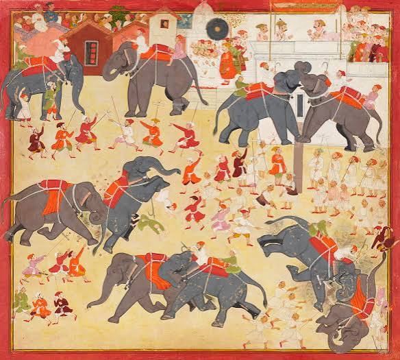 Maharana Raj Singh I observing an elephant fight - Smithsonian's National Museum of Asian Art