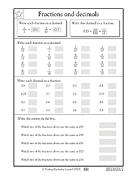 fractions and decimals 4th grade math worksheet greatschools