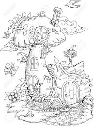 Black And White Illustration Of A Fairy House With Details For Fairy Coloring Pages Fairy Coloring Detailed Coloring Pages