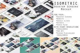 Isometric Desktop Screens Mockup V01 In 2020 Mockup Colorful Backgrounds Web Mockup