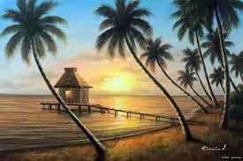 Book sunset at the palms, negril on tripadvisor: Hawaii Pacific Island Sunset Beach Pier Palm Trees Stretched 24x36 Oil Painting Painting Door Painting A Bedroom Orangepainting Cake Aliexpress