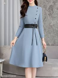 Round Neck Bowknot Decorative Button Skater Dresses Berrylook Com Plain Skater Dress Simple Dresses Dress Stores Online