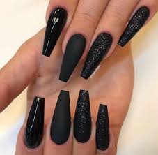 Shiny black acrylic nails designs. Nails Women Style Beauty Long Black Nails Crystal Nails Coffin Nails Designs