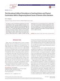 We did not find results for: Pdf The Educational Utility Of Simulations In Teaching History And Physical Examination Skills In Diagnosing Breast Cancer A Review Of The Literature