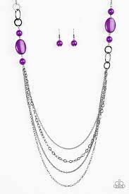 Varying In Size And Shape Purple Beads Trickle Along A Glistening Gunmetal Chain Infused With Shimmery Gunmeta Purple Necklace Paparazzi Accessories Necklace