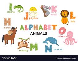 Alphabet With Animals H To O Vector Image On Vectorstock Animal Pictures For Kids Animal Drawings Sketches Vector Illustration