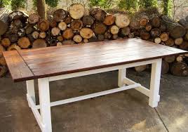 Farm Style Outdoor Dining Tables With Reclaimed Wood Trestle Style Farmhouse Table With Simple White Rustic Coffee Table Sets Rustic Coffee Tables Dining Table