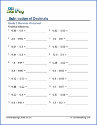 Grade 6 Addition And Subtraction Of Decimals Worksheets Free Printable Decimals Worksheets Math Worksheets Grade 5 Math Worksheets