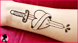 Mock thigh high socks look but actually tattoo tights of love live! Easy Henna Tattoo 2020 Heart With A Sword Step By Step Mehndi Design Henna Body Art Youtube