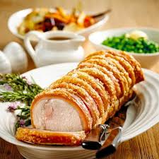 Roasted Pork Loin With Crackling Roast Vegetables Gravy And Apple Sauce Recipe Pork Roast Recipes Roast Pork Crackling Pork Roast