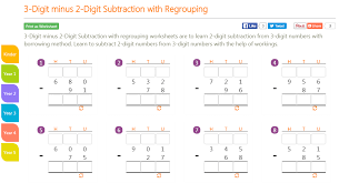 3 digit minus 2 digit subtraction with regrouping