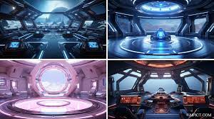 宇宙船の指令室の背景イラスト / Background illustrations of a spaceship control room