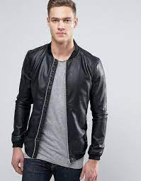 Pull Bear Faux Leather Bomber Jacket With Perforated Sleeves Leather Jeans Men Faux Leather Bomber Jacket Mens Outdoor Jackets