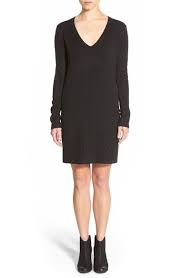 Free Shipping And Returns On Bp Long Sleeve V Neck Sweater Dress At Nordstrom Com Bordered With Str Black Long Sleeve Dress Long Sleeve Sweater Dress Clothes