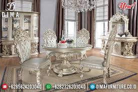 Set Meja Makan Jepara Luxurious Silver Mm 0615 In 2020 Round Dining Table Sets Luxury Dining Tables Dining Table Setting