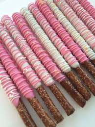 Pink Gold Chocolate Dipped Pretzels Baby Shower Treats Pink Baby Shower Chocolate Dipped Pretzels