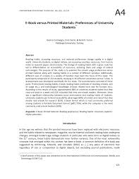 Pdf E Book Versus Printed Materials Preferences Of University Students