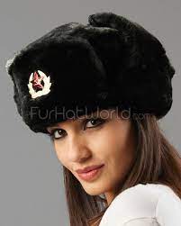 Womens Faux Fur Russian Ushanka Hat With Badge Black Russian Hat Fur Hat World Fur Hat