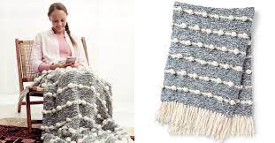 Update your home decor for spring with new spring knits. Bobble Line Knitted Blanket Free Knitting Pattern