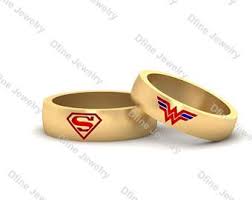 Superhero 2pc Bride And Groom Set Fantasy Wonder Woman And Superman Inspired Wedding Band Set His Superman Wedding Canvas Backpack Women Geek Engagement Rings