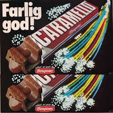 Caramello slik den så ut på 70-tallet. Ble relansert med helt nytt design i  2009. 😀 Wikipedia: Caramello vart introdusert i 1958 og er i hopsett av  mjølkesjokolade fylt med mjuk, flytande