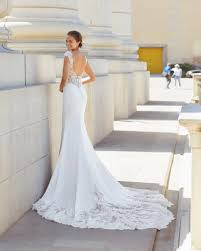 Crepe mermaid wedding dress with lace cutaway train. Wedding Dresses New 2021 Collection Luna Novias