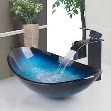 fa bathroom blue tempered glass vessel
