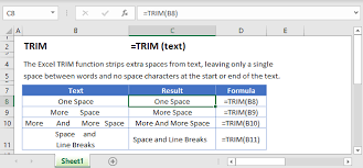 The trim function has one required input, and this since there are strings of 5 spaces in our data we will need to press the replace all button a few times until it can no longer find any double space characters in the data. Trim Function Examples Excel Vba Google Sheets Automate Excel