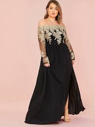 Es un pequeño drama, no puedo utilizar de shein vestidos o blusas con ese tipo de tirantes. Plus Off Shoulder Embroidered Mesh Bodice Split Hem Dress Shein Eur